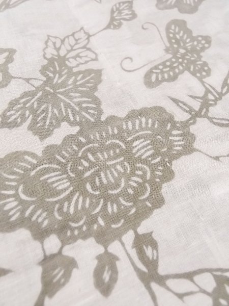 画像10: O0218M 女性用浴衣(日本製)  綿 薄いベージュ, ぼたん 【中古】【USED】【リサイクル】 ★★☆☆☆【O0218M】 (10)