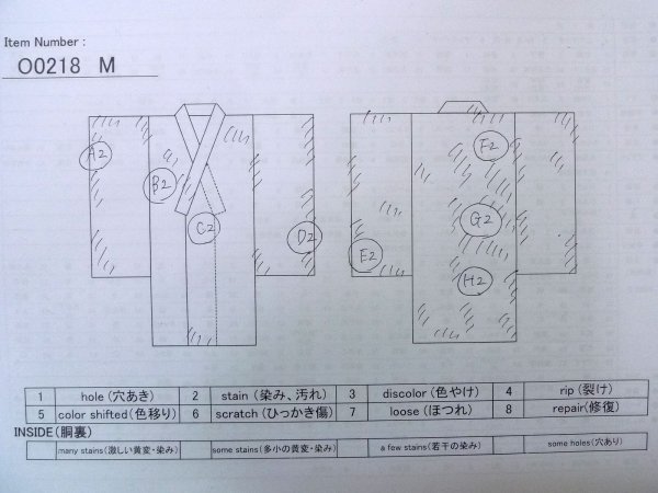 画像13: O0218M 女性用浴衣(日本製)  綿 薄いベージュ, ぼたん 【中古】【USED】【リサイクル】 ★★☆☆☆【O0218M】 (13)