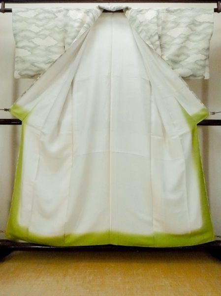 画像2: O0218P 女性用小紋  シルク（正絹） アイボリー, 雲 【中古】【USED】【リサイクル】 ★★★☆☆【O0218P】 (2)