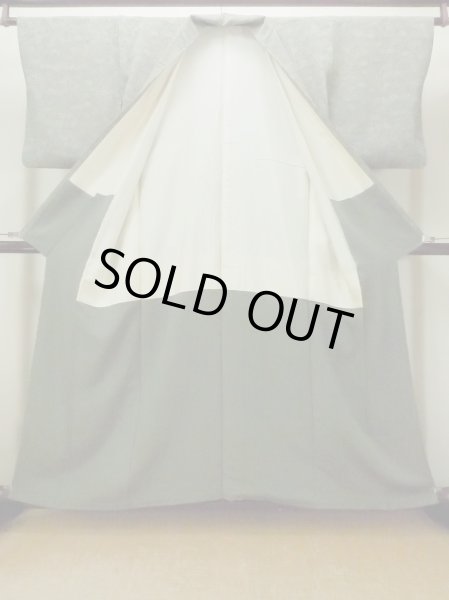 画像2: O0218Q 女性用小紋  シルク（正絹） 深いオリーブ, 菊 【中古】【USED】【リサイクル】 ★★★☆☆【O0218Q】 (2)