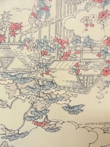 画像6: O0218R 女性用小紋  シルク（正絹） 灰色がかった水色, 桜 【中古】【USED】【リサイクル】 ★★☆☆☆【O0218R】 (6)