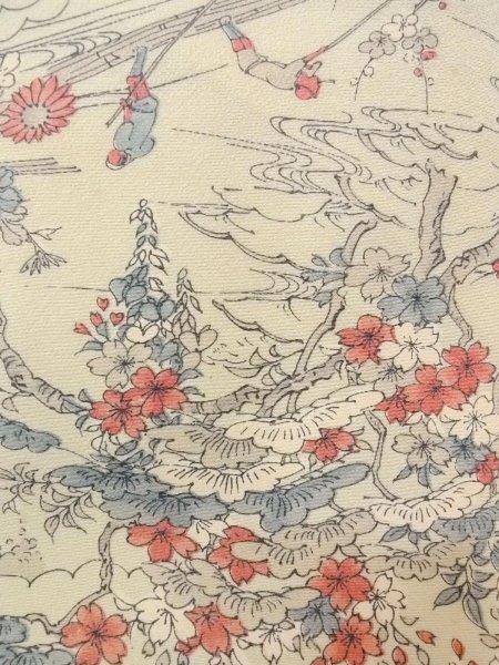 画像7: O0218R 女性用小紋  シルク（正絹） 灰色がかった水色, 桜 【中古】【USED】【リサイクル】 ★★☆☆☆【O0218R】 (7)