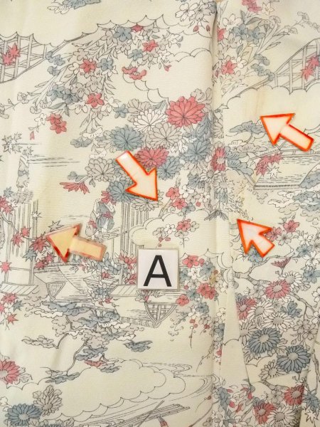 画像14: O0218R 女性用小紋  シルク（正絹） 灰色がかった水色, 桜 【中古】【USED】【リサイクル】 ★★☆☆☆【O0218R】 (14)
