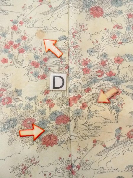 画像17: O0218R 女性用小紋  シルク（正絹） 灰色がかった水色, 桜 【中古】【USED】【リサイクル】 ★★☆☆☆【O0218R】 (17)