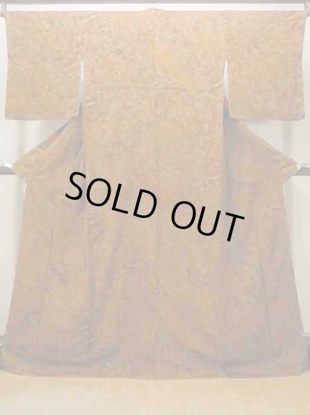 画像1: O0218S 女性用小紋  シルク（正絹） 赤み茶色, 唐花 【中古】【USED】【リサイクル】 ★★★★☆【O0218S】 (1)