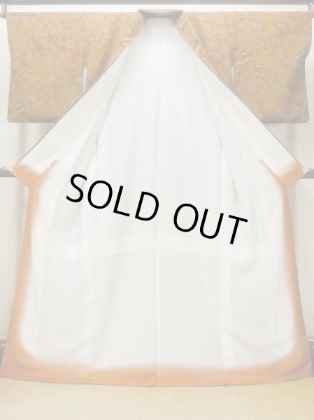 画像2: O0218S 女性用小紋  シルク（正絹） 赤み茶色, 唐花 【中古】【USED】【リサイクル】 ★★★★☆【O0218S】 (2)