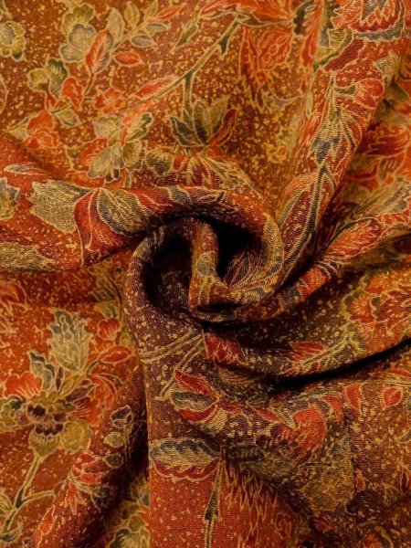 画像11: O0218S 女性用小紋  シルク（正絹） 赤み茶色, 唐花 【中古】【USED】【リサイクル】 ★★★★☆【O0218S】 (11)