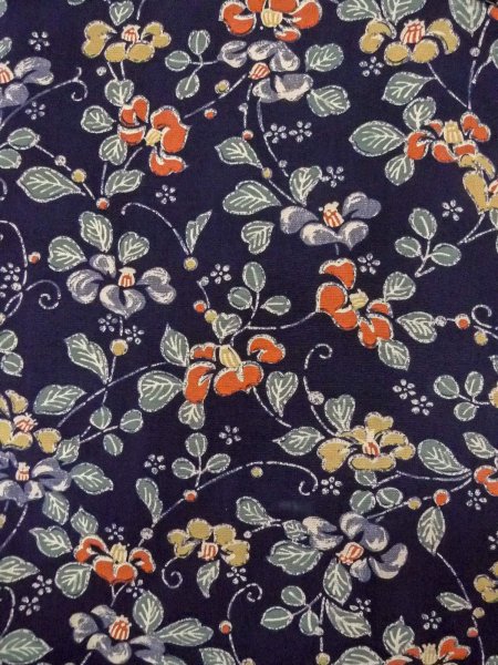 画像3: O0218T 女性用小紋  シルク（正絹） 藍, 花 【中古】【USED】【リサイクル】 ★★★☆☆【O0218T】 (3)