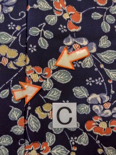 画像16: O0218T 女性用小紋  シルク（正絹） 藍, 花 【中古】【USED】【リサイクル】 ★★★☆☆【O0218T】 (16)