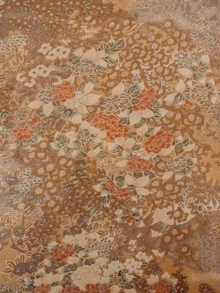 画像3: O0218W 女性用小紋  シルク（正絹） 茶色, 桜 【中古】【USED】【リサイクル】 ★★★★☆【O0218W】 (3)