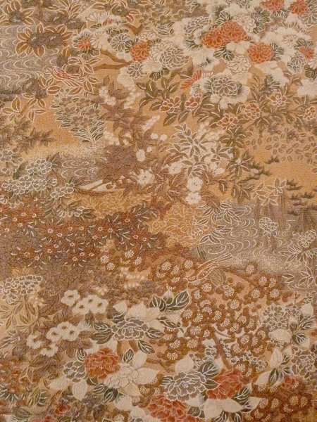 画像4: O0218W 女性用小紋  シルク（正絹） 茶色, 桜 【中古】【USED】【リサイクル】 ★★★★☆【O0218W】 (4)