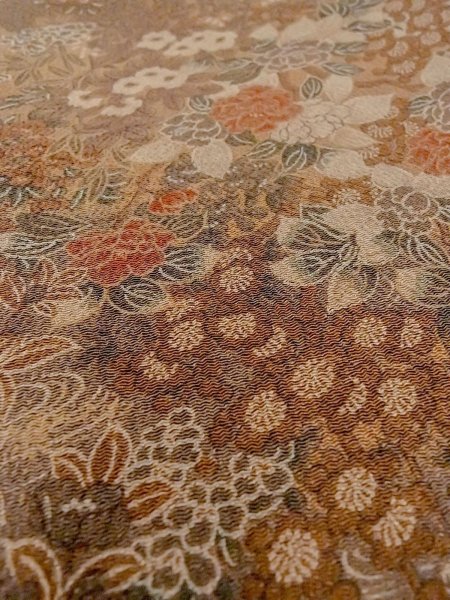 画像10: O0218W 女性用小紋  シルク（正絹） 茶色, 桜 【中古】【USED】【リサイクル】 ★★★★☆【O0218W】 (10)