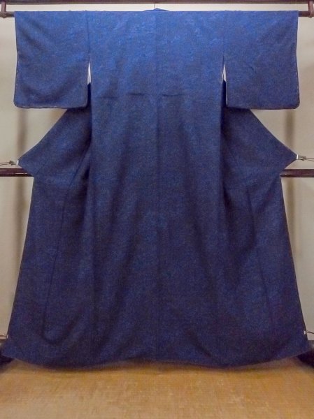 画像1: O0218X 女性用小紋  シルク（正絹） 藍, 菊 【中古】【USED】【リサイクル】 ★★★★☆【O0218X】 (1)