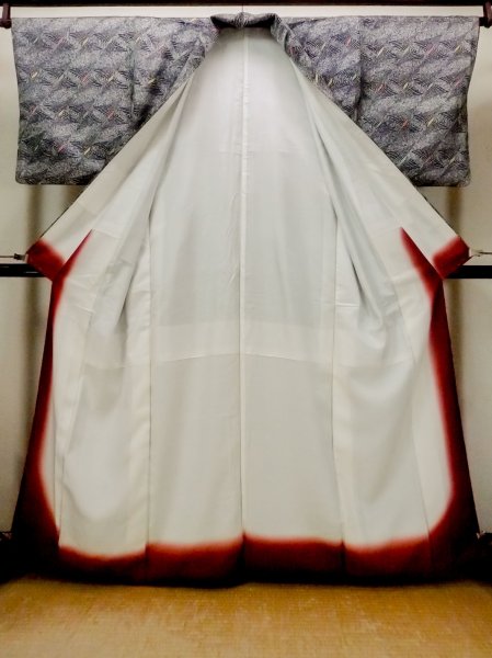 画像2: O0218Y 女性用小紋  シルク（正絹） 黒, 菱 【中古】【USED】【リサイクル】 ★★★★☆【O0218Y】 (2)