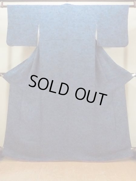 画像1: O0218Z 女性用小紋  シルク（正絹） 藍, 桜 【中古】【USED】【リサイクル】 ★★★☆☆【O0218Z】 (1)