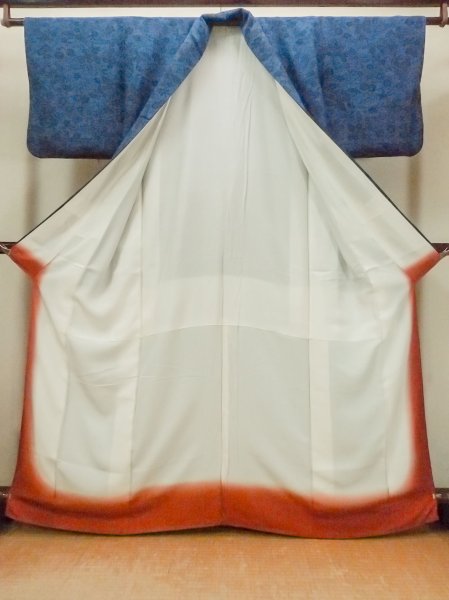 画像2: O0218Z 女性用小紋  シルク（正絹） 藍, 桜 【中古】【USED】【リサイクル】 ★★★☆☆【O0218Z】 (2)