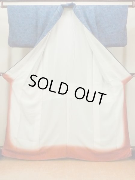 画像2: O0218Z 女性用小紋  シルク（正絹） 藍, 桜 【中古】【USED】【リサイクル】 ★★★☆☆【O0218Z】 (2)