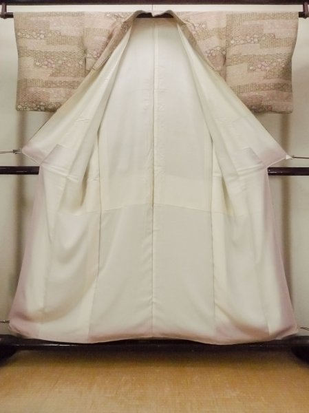 画像2: O0219A 女性用小紋  シルク（正絹） ベージュ, ききょう 【中古】【USED】【リサイクル】 ★★★★☆【O0219A】 (2)