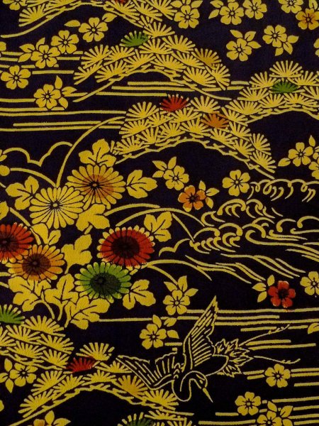 画像4: O0219B 女性用小紋  シルク（正絹） 深い紺, 花 【中古】【USED】【リサイクル】 ★★★☆☆【O0219B】 (4)