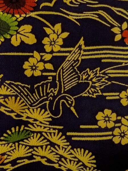 画像6: O0219B 女性用小紋  シルク（正絹） 深い紺, 花 【中古】【USED】【リサイクル】 ★★★☆☆【O0219B】 (6)
