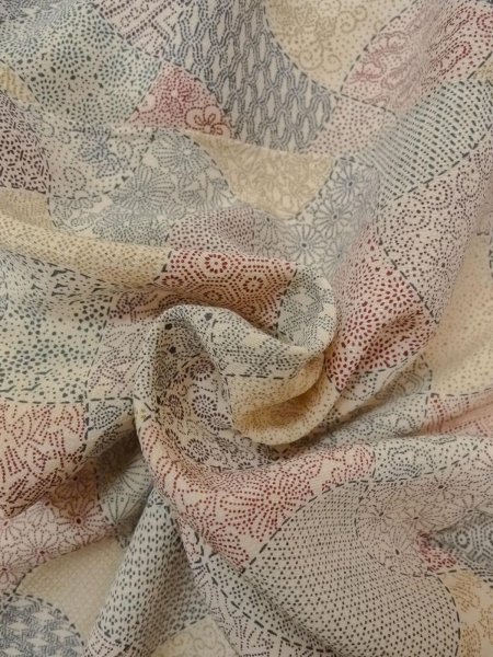 画像11: O0219D 女性用小紋  シルク（正絹） オフ　ホワイト, 菊 【中古】【USED】【リサイクル】 ★★★☆☆【O0219D】 (11)