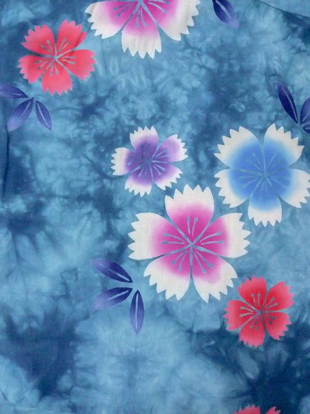 画像3: O0228A 女性用浴衣（海外製）  綿 淡い水色, 花 【中古】【USED】【リサイクル】 ★★☆☆☆【O0228A】 (3)