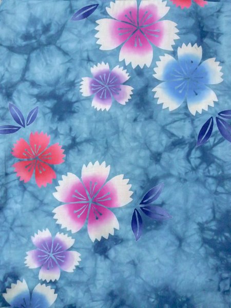 画像4: O0228A 女性用浴衣（海外製）  綿 淡い水色, 花 【中古】【USED】【リサイクル】 ★★☆☆☆【O0228A】 (4)