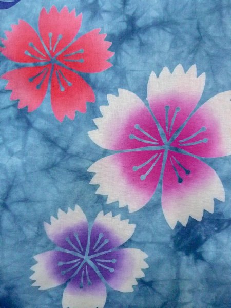 画像5: O0228A 女性用浴衣（海外製）  綿 淡い水色, 花 【中古】【USED】【リサイクル】 ★★☆☆☆【O0228A】 (5)