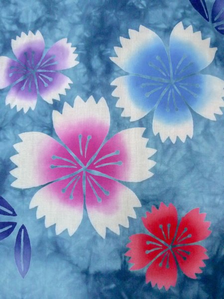 画像6: O0228A 女性用浴衣（海外製）  綿 淡い水色, 花 【中古】【USED】【リサイクル】 ★★☆☆☆【O0228A】 (6)