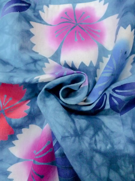 画像11: O0228A 女性用浴衣（海外製）  綿 淡い水色, 花 【中古】【USED】【リサイクル】 ★★☆☆☆【O0228A】 (11)