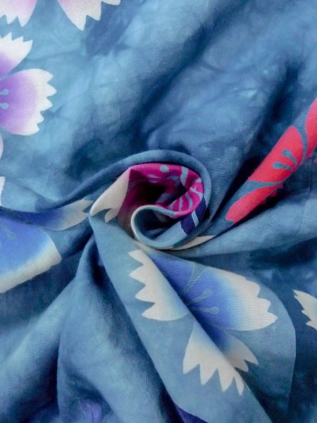 画像12: O0228A 女性用浴衣（海外製）  綿 淡い水色, 花 【中古】【USED】【リサイクル】 ★★☆☆☆【O0228A】 (12)