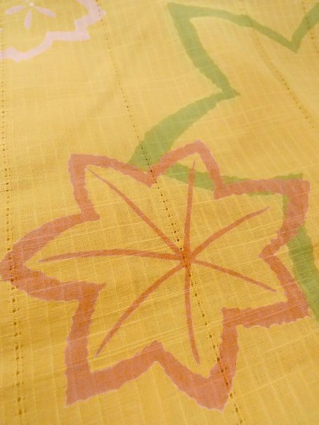 画像10: O0228B 女性用浴衣（日本製）  綿麻 灰色がかった黄色, 桜 【中古】【USED】【リサイクル】 ★★★★☆【O0228B】 (10)