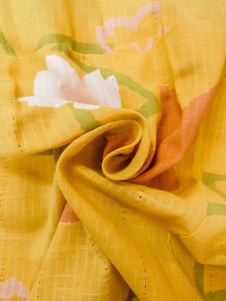 画像11: O0228B 女性用浴衣（日本製）  綿麻 灰色がかった黄色, 桜 【中古】【USED】【リサイクル】 ★★★★☆【O0228B】 (11)