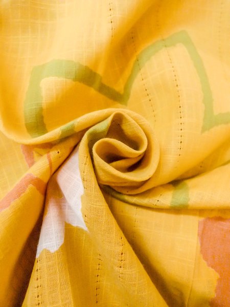 画像12: O0228B 女性用浴衣（日本製）  綿麻 灰色がかった黄色, 桜 【中古】【USED】【リサイクル】 ★★★★☆【O0228B】 (12)