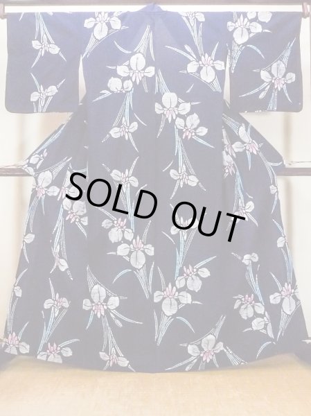 画像1: O0228C 女性用注染浴衣  綿 藍, あやめ 【中古】【USED】【リサイクル】 ★★★☆☆【O0228C】 (1)