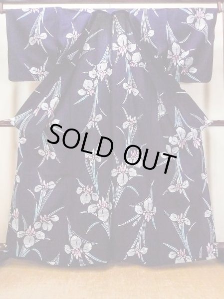 画像2: O0228C 女性用注染浴衣  綿 藍, あやめ 【中古】【USED】【リサイクル】 ★★★☆☆【O0228C】 (2)