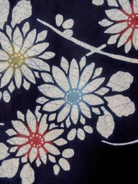 画像5: O0228D 女性用注染浴衣  綿 藍, 花 【中古】【USED】【リサイクル】 ★★☆☆☆【O0228D】 (5)