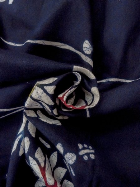 画像12: O0228D 女性用注染浴衣  綿 藍, 花 【中古】【USED】【リサイクル】 ★★☆☆☆【O0228D】 (12)