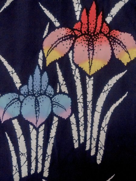 画像3: O0228E 女性用注染浴衣  綿 藍, あやめ 【中古】【USED】【リサイクル】 ★★☆☆☆【O0228E】 (3)