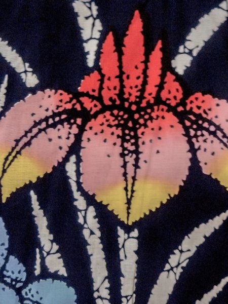 画像5: O0228E 女性用注染浴衣  綿 藍, あやめ 【中古】【USED】【リサイクル】 ★★☆☆☆【O0228E】 (5)