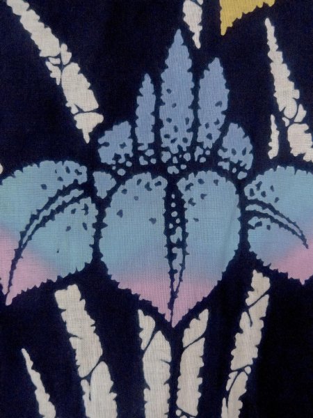 画像6: O0228E 女性用注染浴衣  綿 藍, あやめ 【中古】【USED】【リサイクル】 ★★☆☆☆【O0228E】 (6)