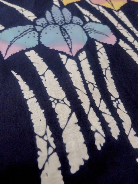 画像8: O0228E 女性用注染浴衣  綿 藍, あやめ 【中古】【USED】【リサイクル】 ★★☆☆☆【O0228E】 (8)