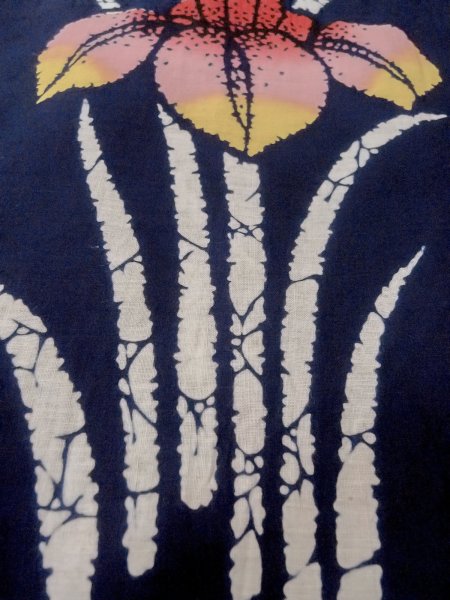 画像10: O0228E 女性用注染浴衣  綿 藍, あやめ 【中古】【USED】【リサイクル】 ★★☆☆☆【O0228E】 (10)