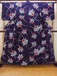 画像1: O0228F 女性用注染浴衣  綿 藍, 花 【中古】【USED】【リサイクル】 ★★★☆☆【O0228F】 (1)