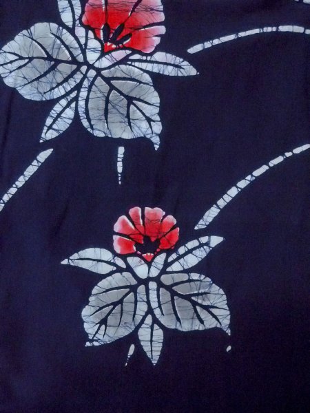 画像3: O0228F 女性用注染浴衣  綿 藍, 花 【中古】【USED】【リサイクル】 ★★★☆☆【O0228F】 (3)