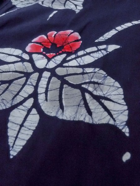 画像8: O0228F 女性用注染浴衣  綿 藍, 花 【中古】【USED】【リサイクル】 ★★★☆☆【O0228F】 (8)