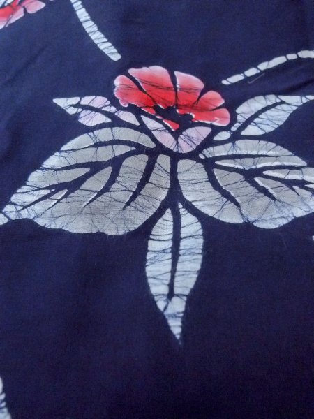 画像10: O0228F 女性用注染浴衣  綿 藍, 花 【中古】【USED】【リサイクル】 ★★★☆☆【O0228F】 (10)