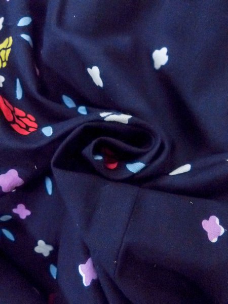 画像12: O0228G 女性用浴衣（日本製）  綿 藍, 花 【中古】【USED】【リサイクル】 ★★★☆☆【O0228G】 (12)