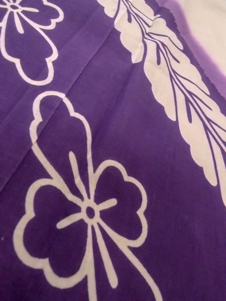 画像10: O0228H 女性用浴衣（日本製）  綿麻 白, 花 【中古】【USED】【リサイクル】 ★★☆☆☆【O0228H】 (10)