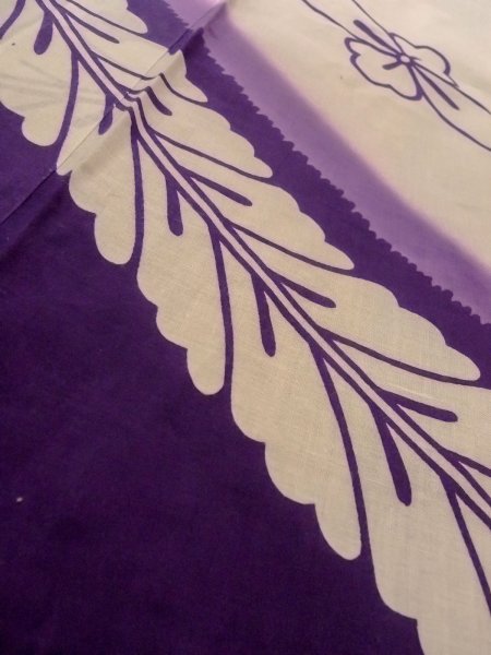 画像12: O0228H 女性用浴衣（日本製）  綿麻 白, 花 【中古】【USED】【リサイクル】 ★★☆☆☆【O0228H】 (12)